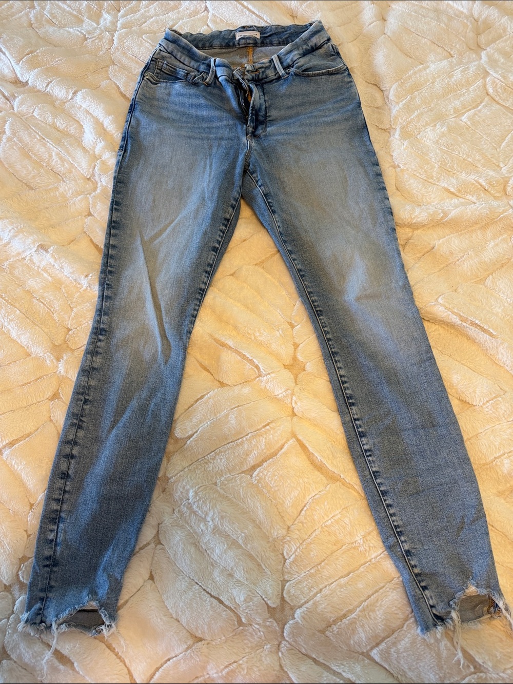 Good American Light Blue High-Rise Distressed Jeans